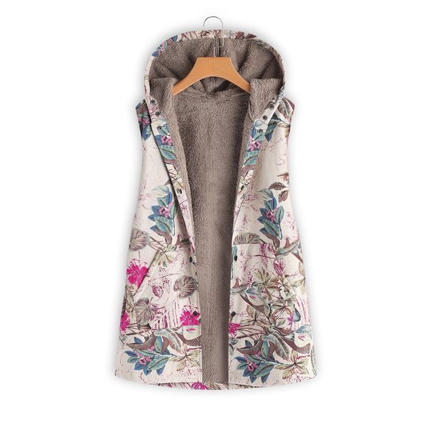 

новые женщины зима урожай отпечатано с капюшоном без рукавов top плюшевого жилет 2019 женщины теплого комфортного большого размера пальто жи, Black;white