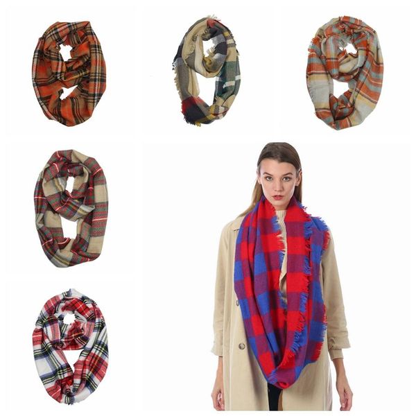 

woman plaid infinity scarf 45*85cm fashion winter warm ring scarves circle loop neck wear check round scarf jj20100, Blue;gray
