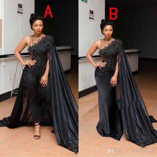 

черная одно плеча платья брючного костюм cape куртка / wrap стиль кружево аппликация оболочка saudi arabic формальной партия вечер мантии ve, Black