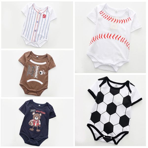 

newborn jumpsuits spring baseball football necktie print ins romper baseball softball short sleeve toddler infant clothing fj483, Blue