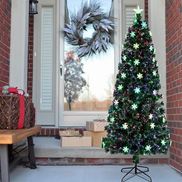 

us stock artificial christmas tree pre-lit optical fiber tree metal stand christmas tree decoration 6ft 7ft