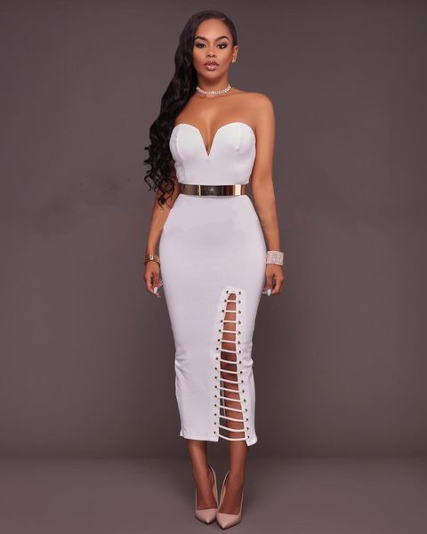 

женская без бретелек v-образным вырезом бандаж клубная одежда партии коктейль сплит платье (без пояса) сексуальная клубная одежда fl3002, Black;gray