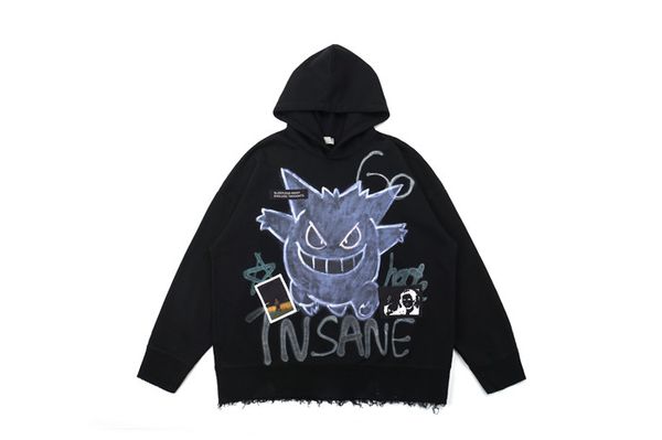 

new arrivals men and woman fashion monster printed hoodie brand loose-fitting hoodie hip hop sweatshirt thin pullover size m, Black