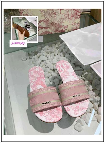 

high-quality new women slippers brand sandals flat designer shoes slide dazzle flowers embroidery sandal floral striped beach slipper, Black