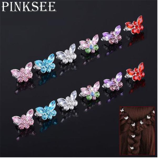 

10pcs/set bridal hair pin shiny crystal butterfly hair buckle hairpins children clip headwear wedding accessories, Golden;white