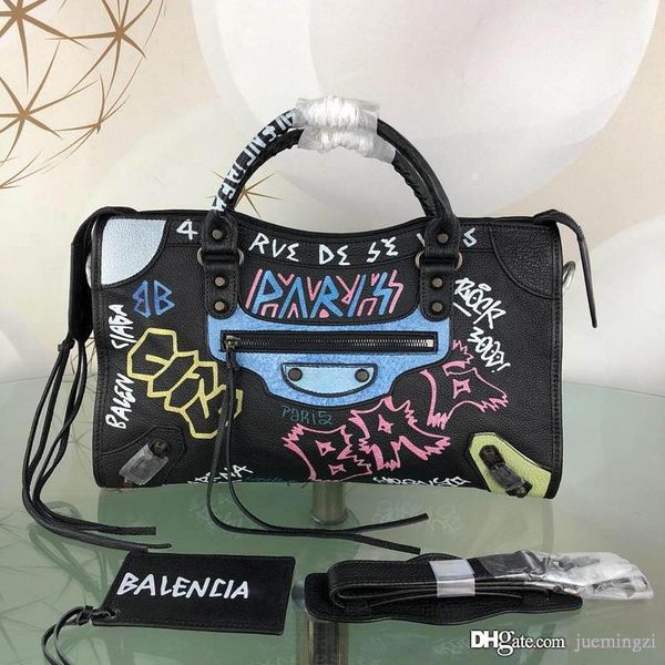

luxury bb new graffiti classic city black leather shoulder tote size: 38.24.10cm