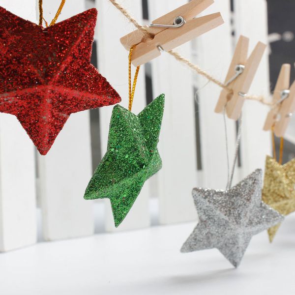 

6pcs christmas decoration christmas tree pendant five-pointed star with gold decoration for home