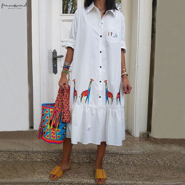 

womens summer polyester shirt dress vintage ladies causal giraffe print mid calf button loose half long beach dress vestidos 2020, Black;gray