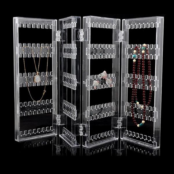 

behogar 4-panel foldable transparent acrylic jewellery display stand rack holder organizer for earrings studs necklace bracelets