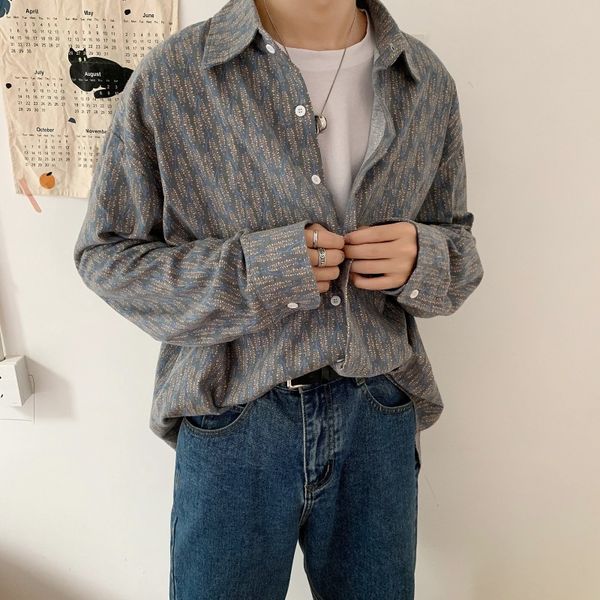 

2019 spring and autumn new youth popular male port wind loose fashion casual long-sleeved men's shirt coat gray -2xl, White;black