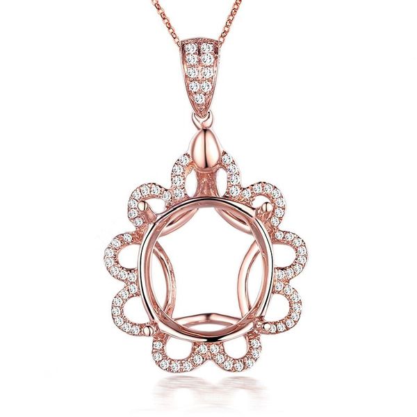 

helon solid 10k rose gold natural diamond oval cut 9x11mm semi mount engagement pendant setting wedding party fine jewelry women, Silver