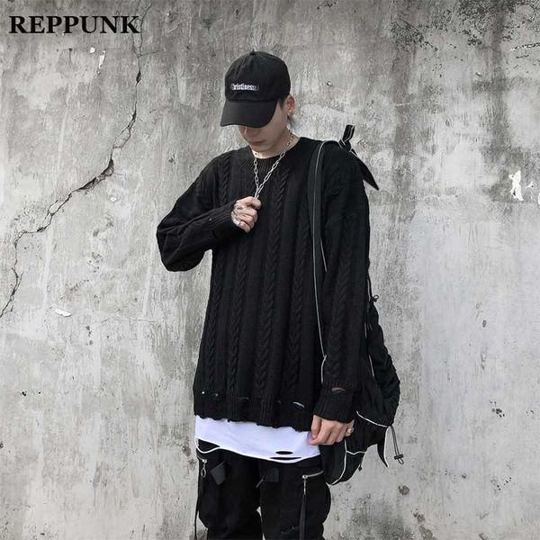 

2020 new lovers ripped destroyed holes distressed sweaters mens pullover sweater male hip hop fashion loose sweater streetwear, White;black