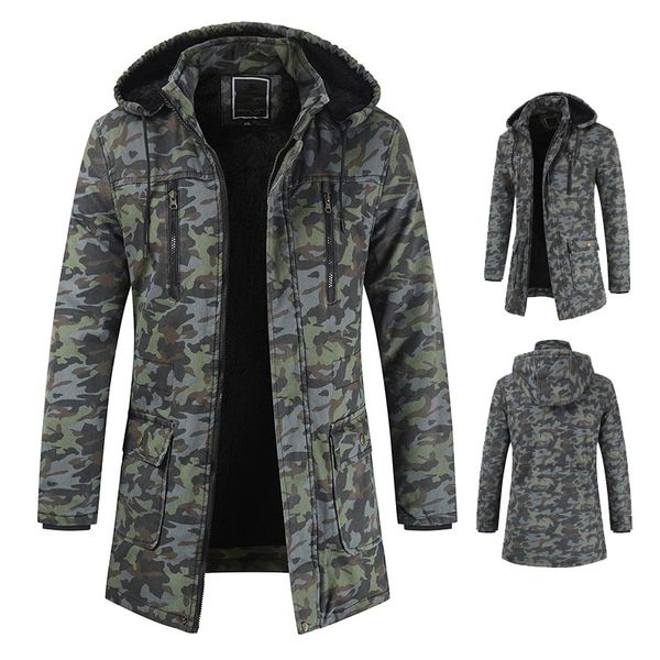 

mens winter coat long length coat camouflage fashion jackets hooded outerwear casual camouflage long sleeve outwear m-3xl, Black;brown