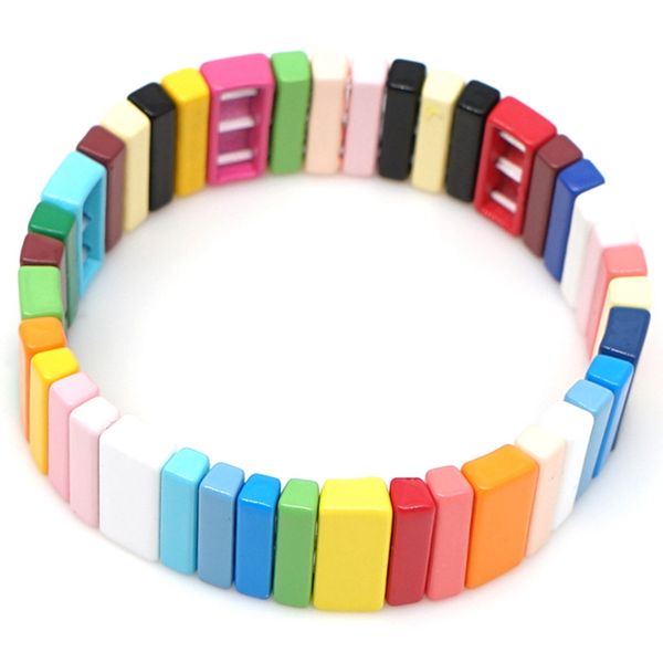 

multicolor enamel tile bracelet elastic rainbow stackable tile beads bracelet girl friend gift hematite colorful beaded, Black