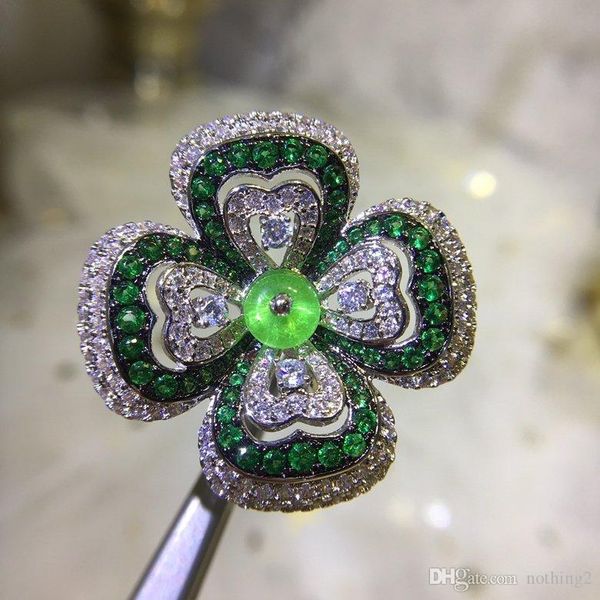 

женщины старинные кольца s925 позолоченные женщины клевер кольцо с цирконом женщины партия свадьба обручальное подарок, Golden;silver