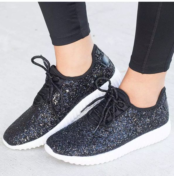 

2019 women shoes bling womens vulcanize shoes plus size 43 basket sneakers women krassovki white sliver casual, Black