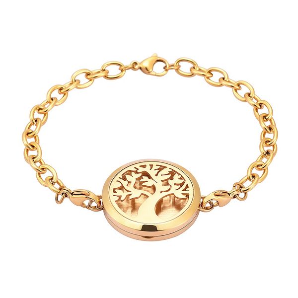 

ijl3028 hollow tree of life stainless steel aromatherapy bracelet essential oils diffuser perfume 12 pads keepsake memorial bracelet, Silver