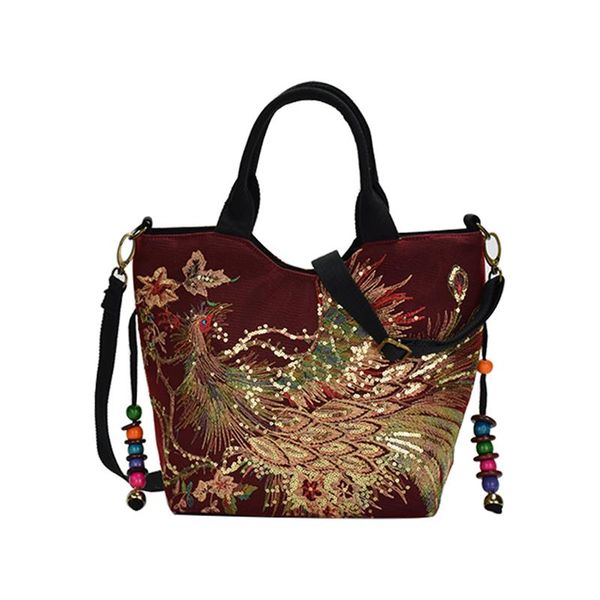 

2019 new creative ethnic style canvas shoulder bag fashion peacock embroidery satchel tote bag crossbody for women ladies