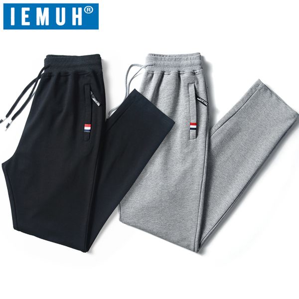 

iemuh men pants cotton casual mens track pants long solid color sweatpants men fashion thin trousers fitness work out, Black
