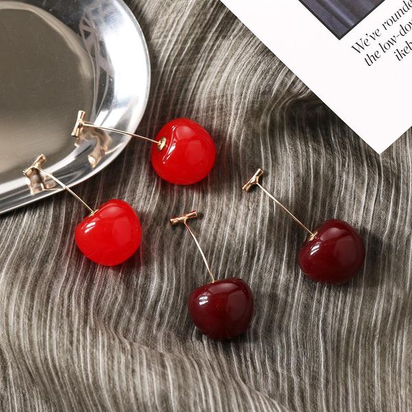 

new fashion red cherry fruit simple earrings fo dangle earrings sweet long pendant girl gift summer korea jewelry, Silver