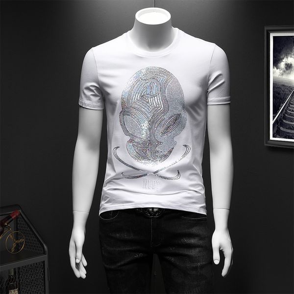 

2020 new summer men tshirt drill t-shirt men's designer short-sleeve t-shirt plus size men's t-shirt streerwear casual silm men te, White;black