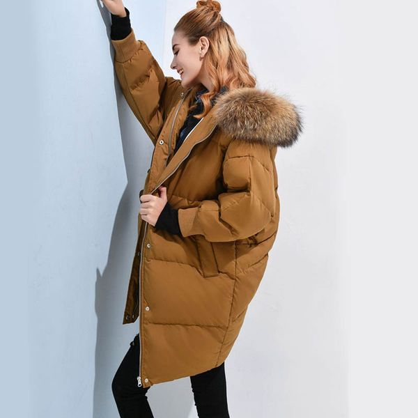 

90% white duck down jacket 2018 winter jacket women natural raccoon fur collar female parka womens winter jackets and coats, Black