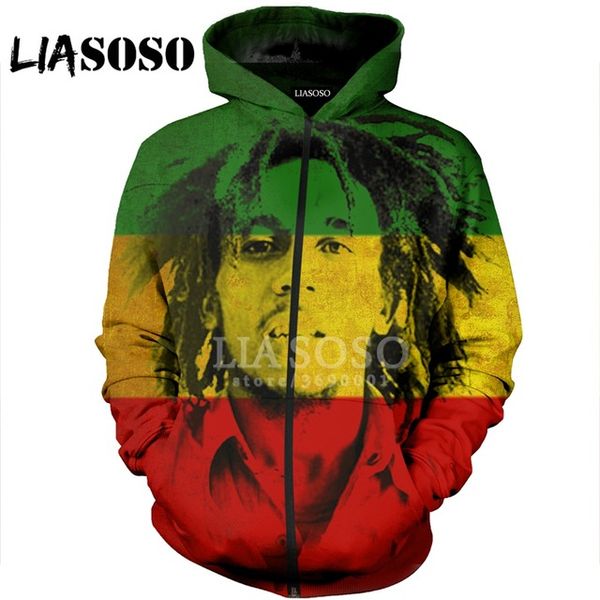 

new fashion 3d print women men reggae singer bob marley hooded pull over hoodies sweatshirts zipper jacket harajuku casual, Black