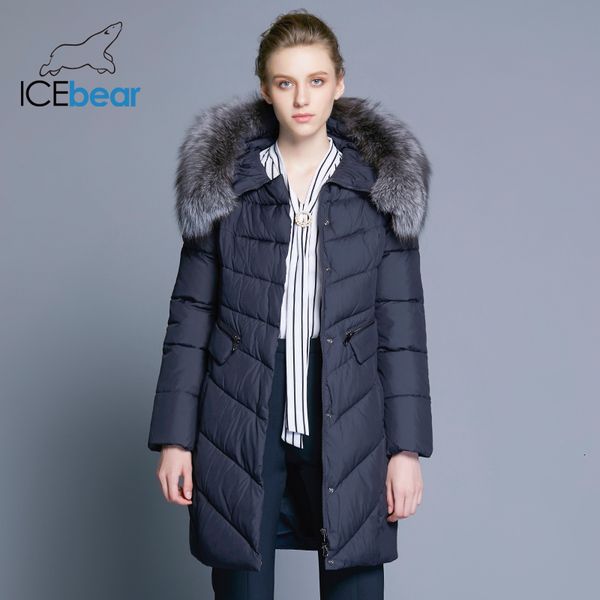 

icebear 2019 collar of natural fur coat women's jacket parkas bio-down warm thickening cotton padded female jacket coat 17g6560d y19092, Black;white