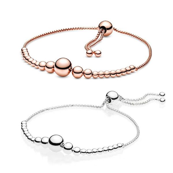 

2020 new 100% 925 sterling silver pandoras small round balls beaded with beads adjustable bracelet diy fashion lady, Golden;silver