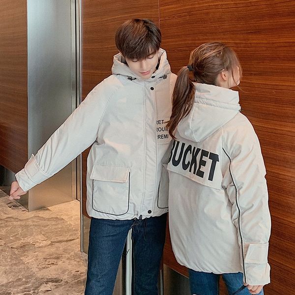 

men/women parkas winter coats hooded thick cotton warm female jacket fashion mid long wadded coat outwear couple wear, Black