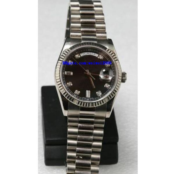 

7style mens watches 118239 president 18k white gold diamond black dial letter dial /white dial 36mm automatic movement 2813, Slivery;brown