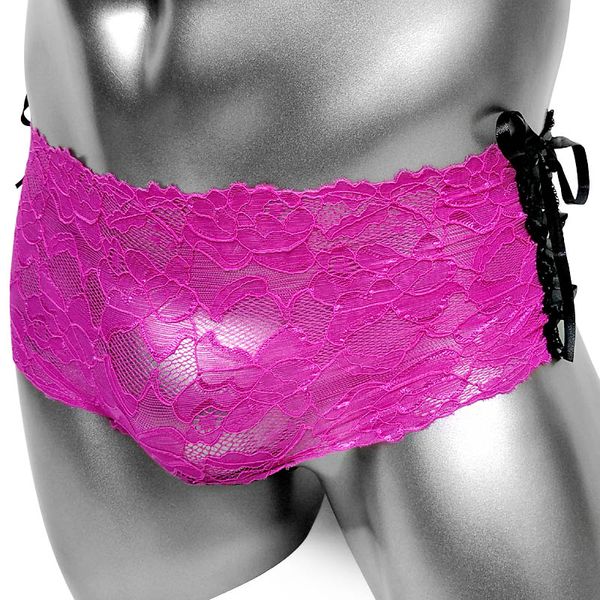 

sissy lace underwear boxers thin panties comfortable lace up crotch open gay sissy men transparent underpants boxer shorts, Black;white