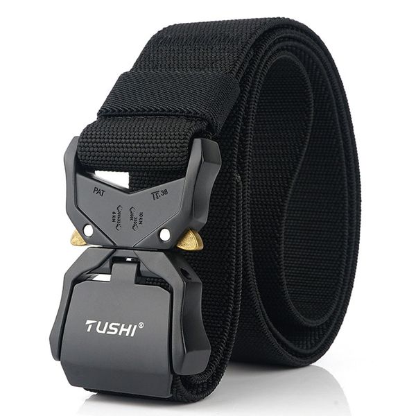 

tactical elastic belt hard metal quick release buckle men's army belt outdoor climbing hungting nylon belts sports accessories, Black;gray