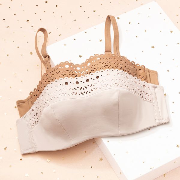 

2020 spring and summer new style anti-exposure hollow out strapless double purpose bra without steel ring push up bandeau u, Red;black