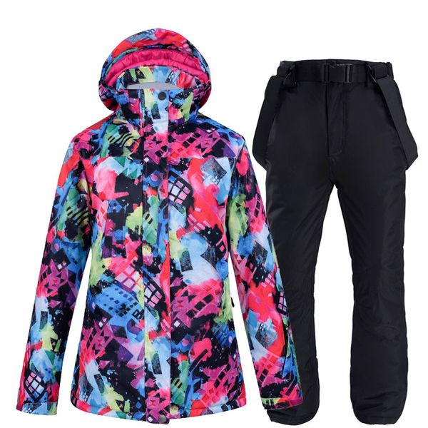 

fashion female snow suit sets snowboarding clothing girls wear outdoor sports waterproof windproof snow jackets+belt pants women