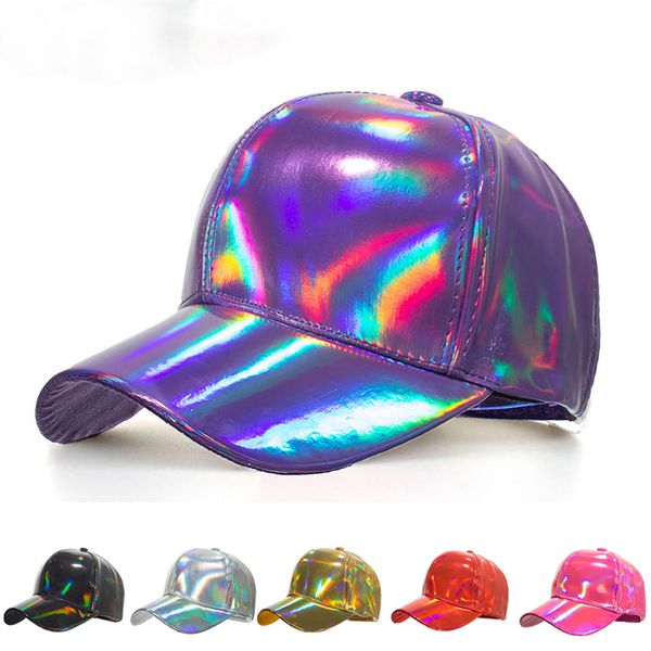Hip-Pop-Sommer PU-Laser Kopfsonnenblende Hut Six-Panel-justierbare Hysteresen Baseballmütze Golf Schirmmütze