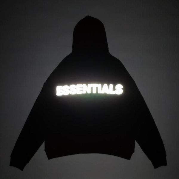 

19ss fear of god essentials pullover hoodie 3m reflective essentials letter est printing high street casual hoodie, Black
