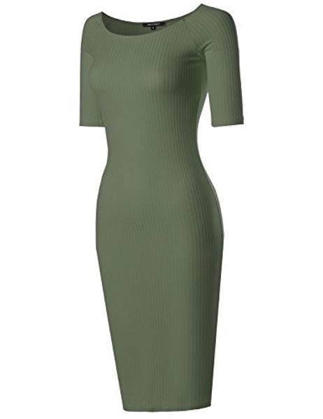 

awesome21 women's lightweight solid soft stretch ribbed bodycon midi dress, Black;gray