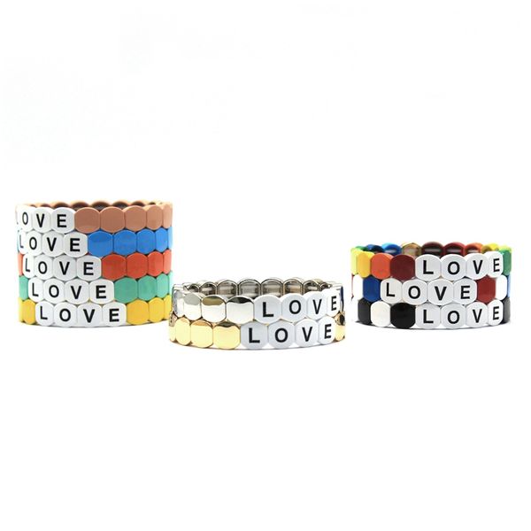 

handmade painted bracelets elastic stretch beaded tile bracelets trendy couple bangle/bracelet for women/men love gift, Black
