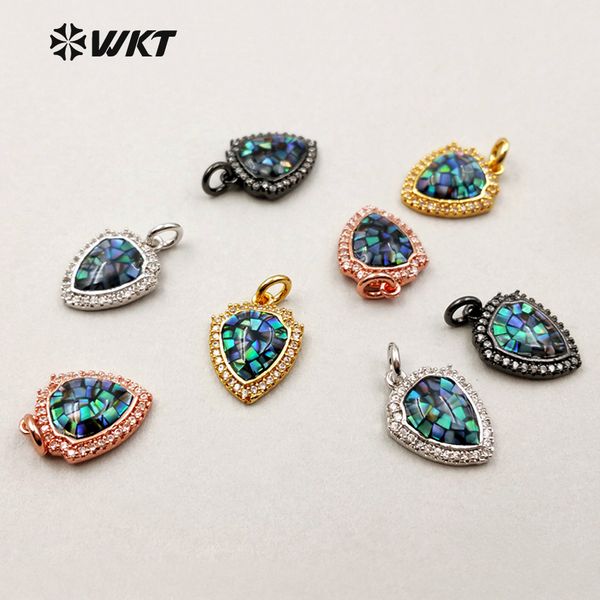 

mp073 wkt lovely mini abalone shell shield shape pendant with sparkly micropave cubic zirconia pendant for female jewelry, Silver