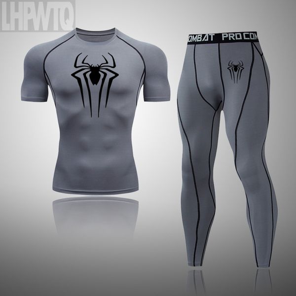 

men's compression short tracksuit sports wear for men gym fitness clothes running jogging suits workout rashguard, Black;blue