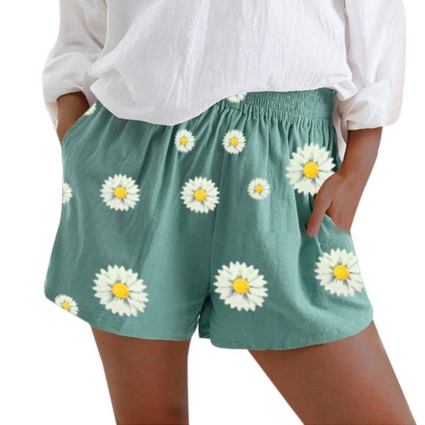 

women's shorts summer daisy print casual shorts breathable beach holiday elastic waist pocketed loose comfortable new, White;black