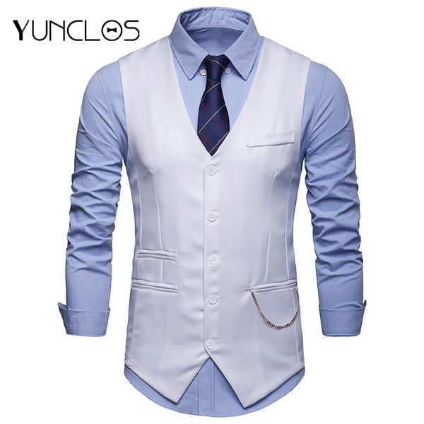 

yunclos 2019 new men's waistcoat wedding party men suit vest waistcoat formal casual single breast jacquard colete masculino, Black;white