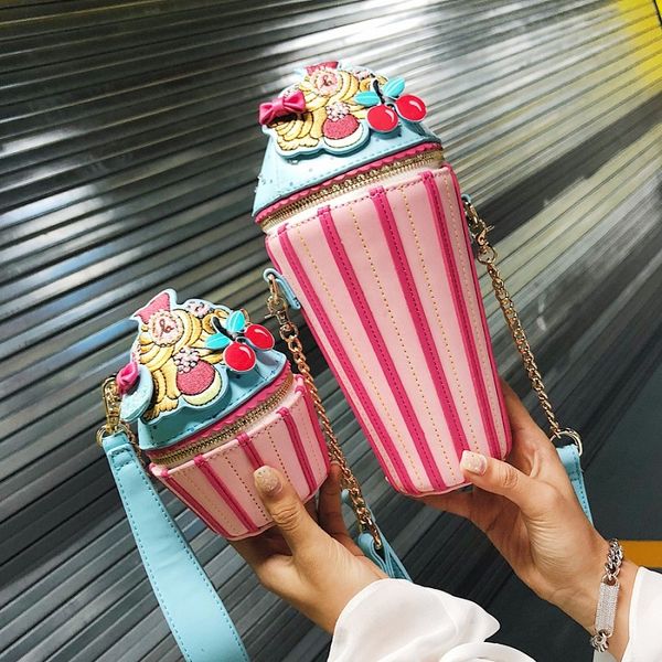 

special designer bag ice cream bag shape for women little girl cute pink coin wallet shoulder candy beach vacation purse