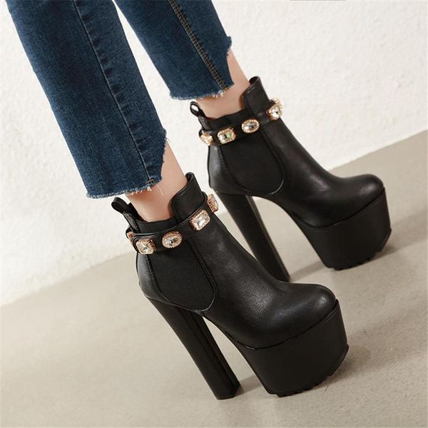 

doratasia new wholesale women shoes spring crystals fashion thick platform high heels party ankle boots female, Black