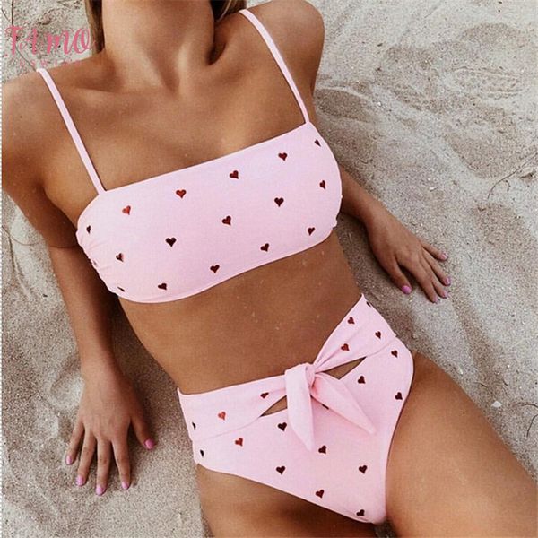 

lady bikinis beach bikini 2020 summer swimsuit swimwear women heart print padded beachwear bathing suit push up bikinis set, White;black