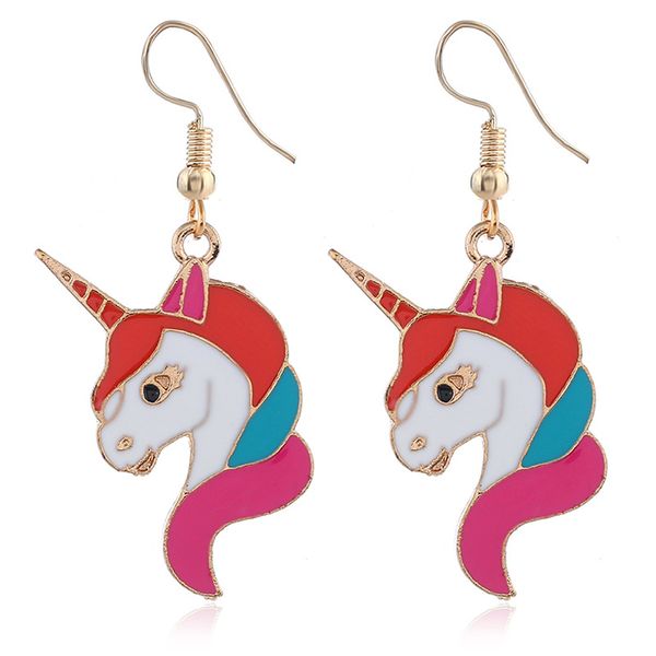

new european and american style fresh color unicorn earrings fashionable animal cute oil dropping small male earrings, Golden