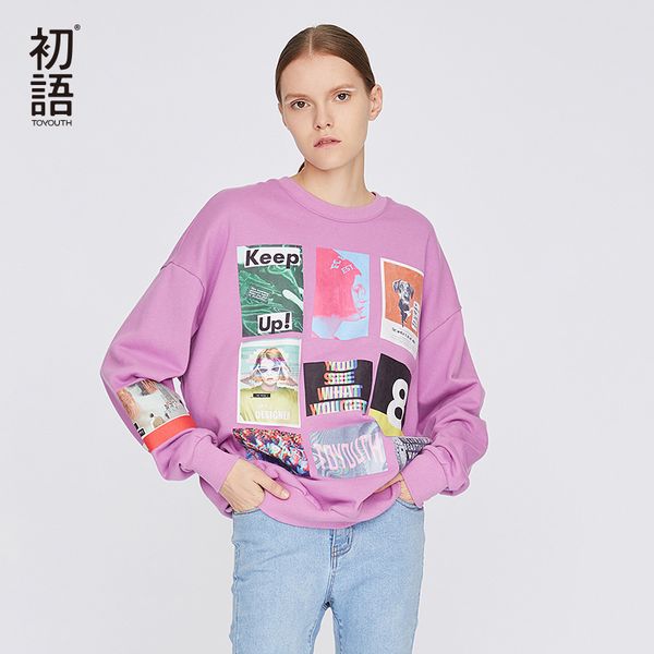 

toyouth женщины кофта пуловер крупногабаритного harajuku толстовка с длинным рукав o шеи mujer топ корейская вскользь толстовки, Black