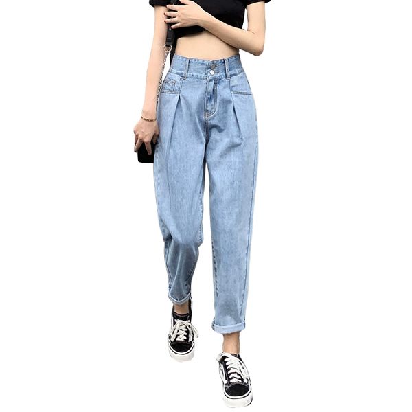 

jeans woman 2020 loose casual harem pants boyfriends mom jeans streetwear denim pants women ankle length slouchy femme, Blue