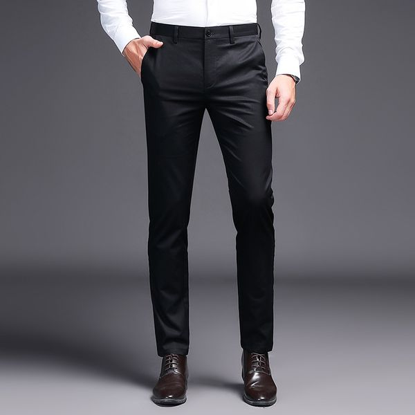 Calça social masculina 2019 calça cáqui calça social preta de marca de moda reta trabalho para homem calça skinny de cor sólida